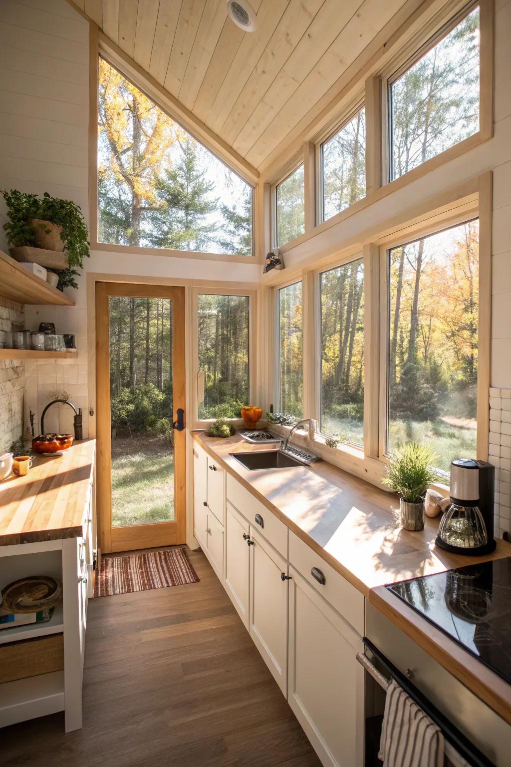 Natural lighting transforms a tiny kitchen into a welcoming haven.