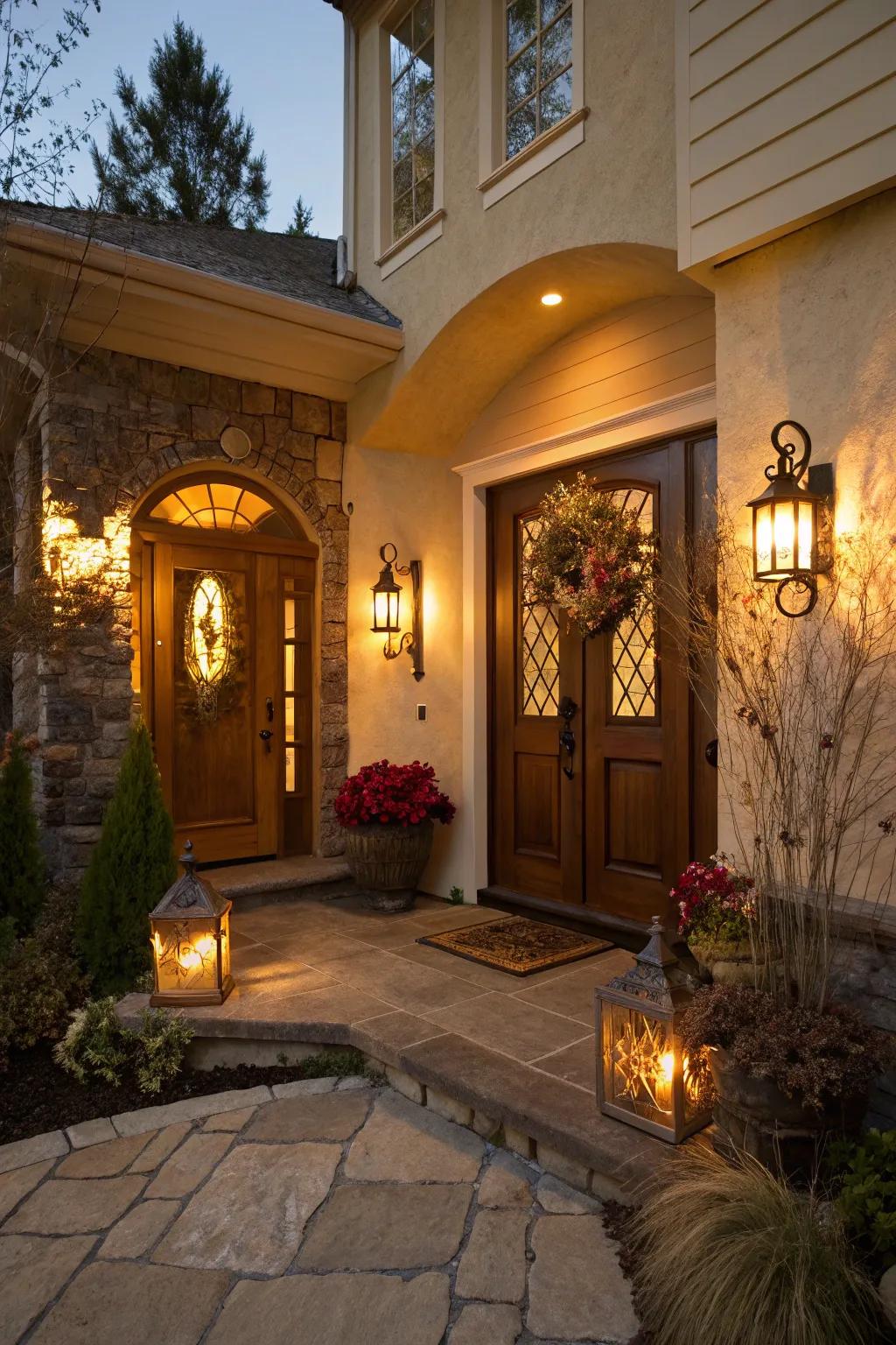 Warm lighting transforms your entryway into a cozy retreat.