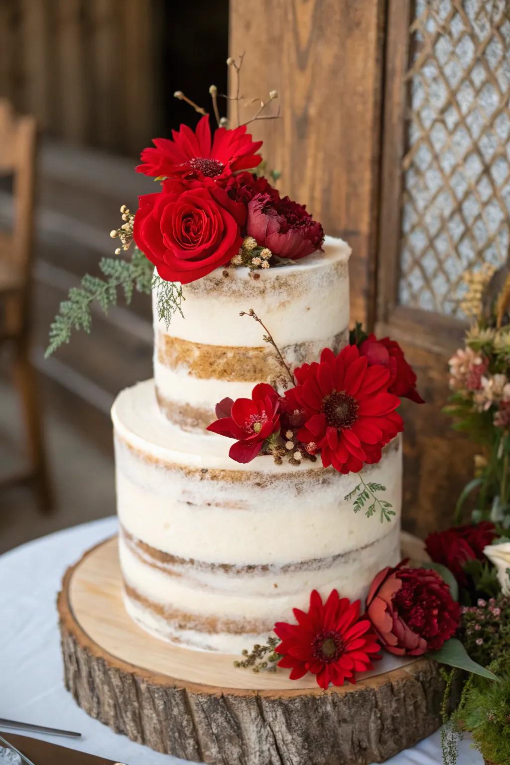 A semi-naked cake with a pop of color.