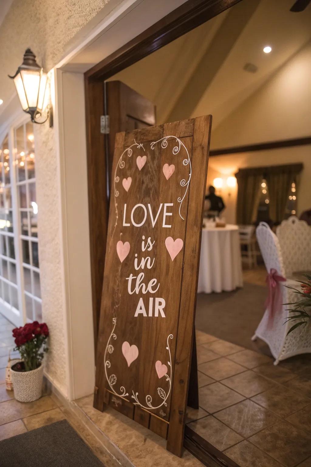 A romantic welcome sign sets the mood for Valentine's Day.