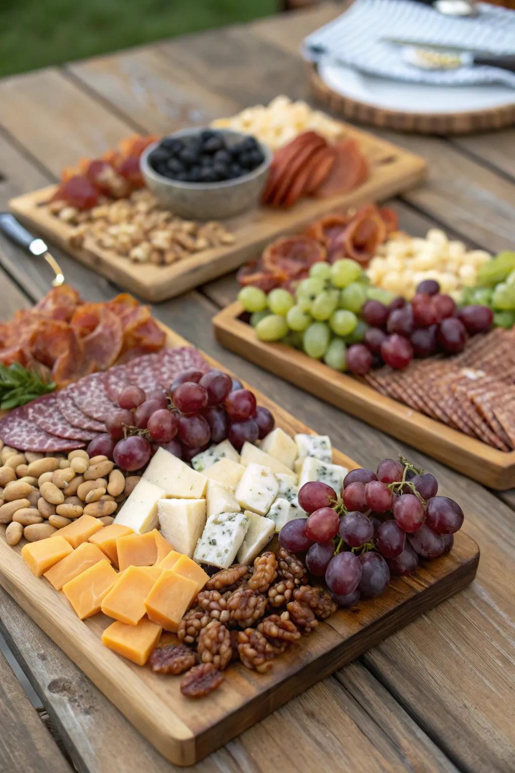 Personalized charcuterie boards ready to delight wedding guests.