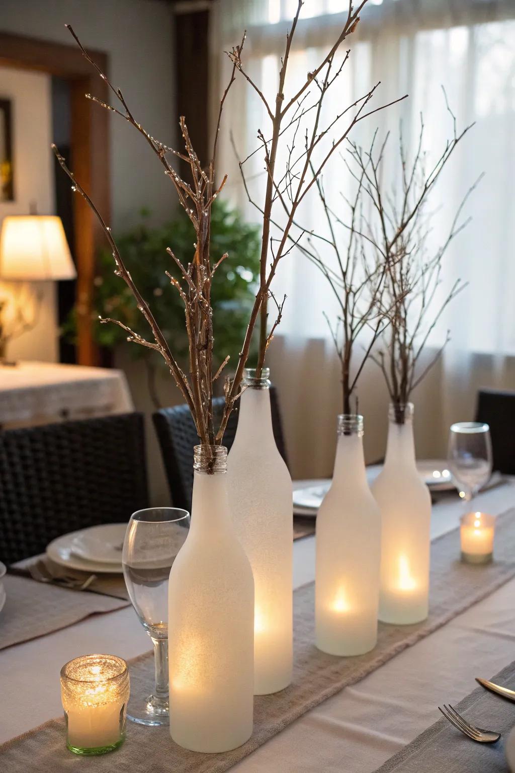 Sleek and sophisticated with frosted glass vases.