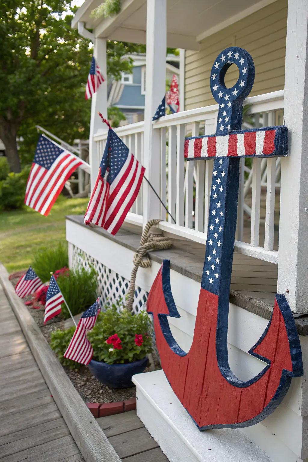 Patriotic anchor in red, white, and blue