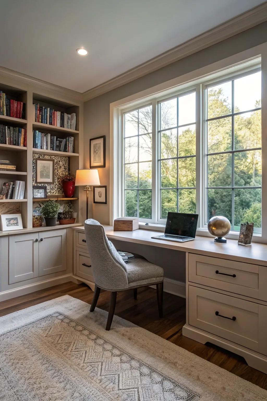 Natural light flooding into a refreshing home office space.