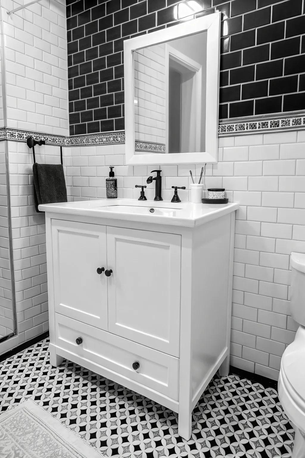 Achieve timeless elegance with a black and white vanity.