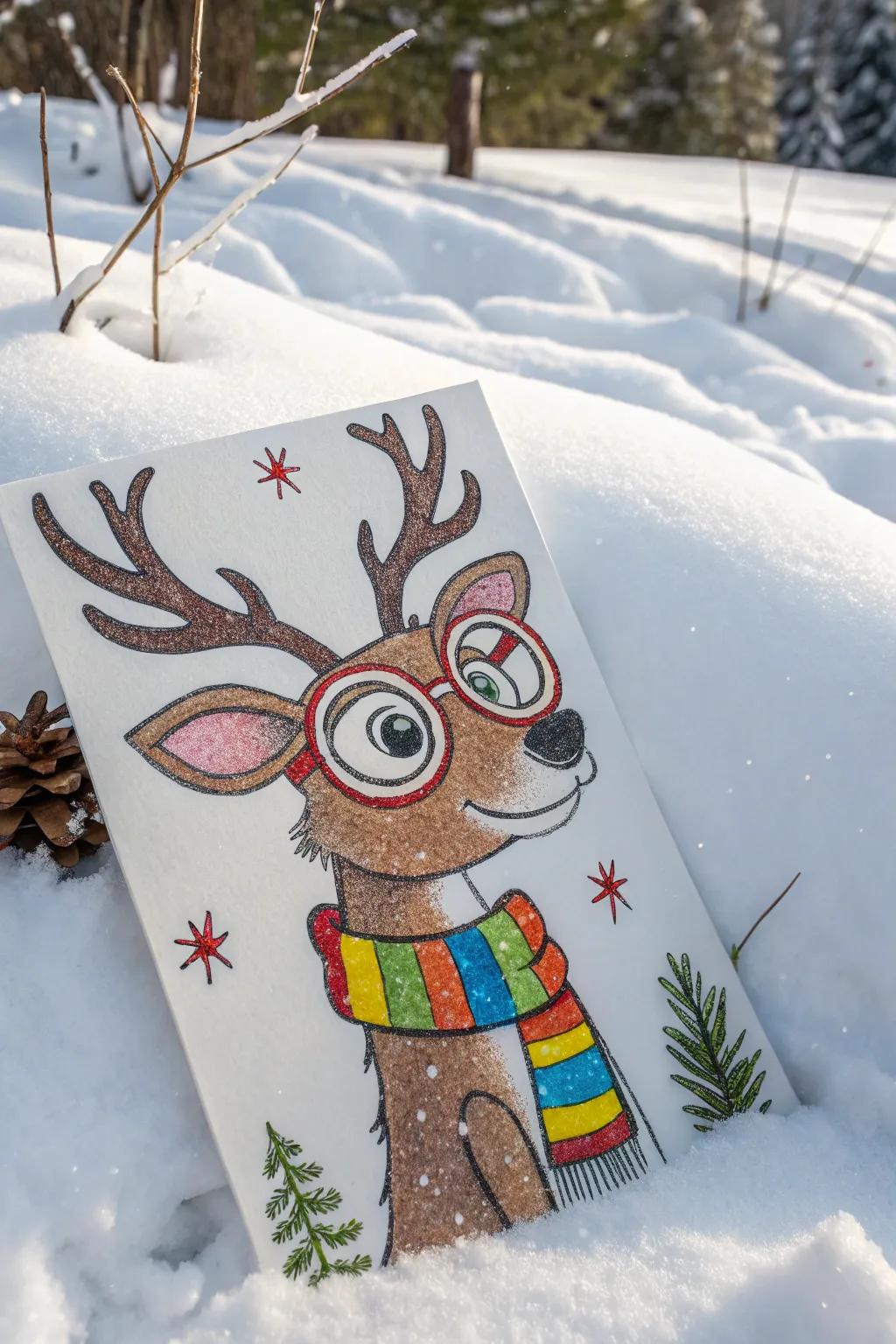 A whimsical reindeer portrait drawing.