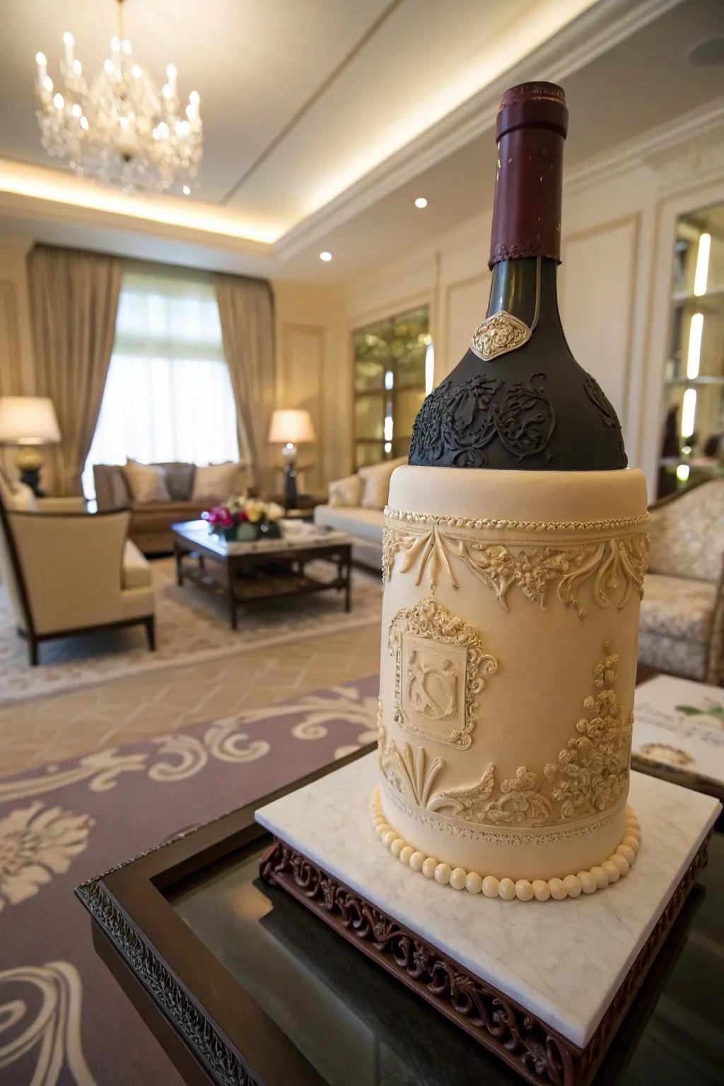 Cake Resembling a Vintage Wine Bottle