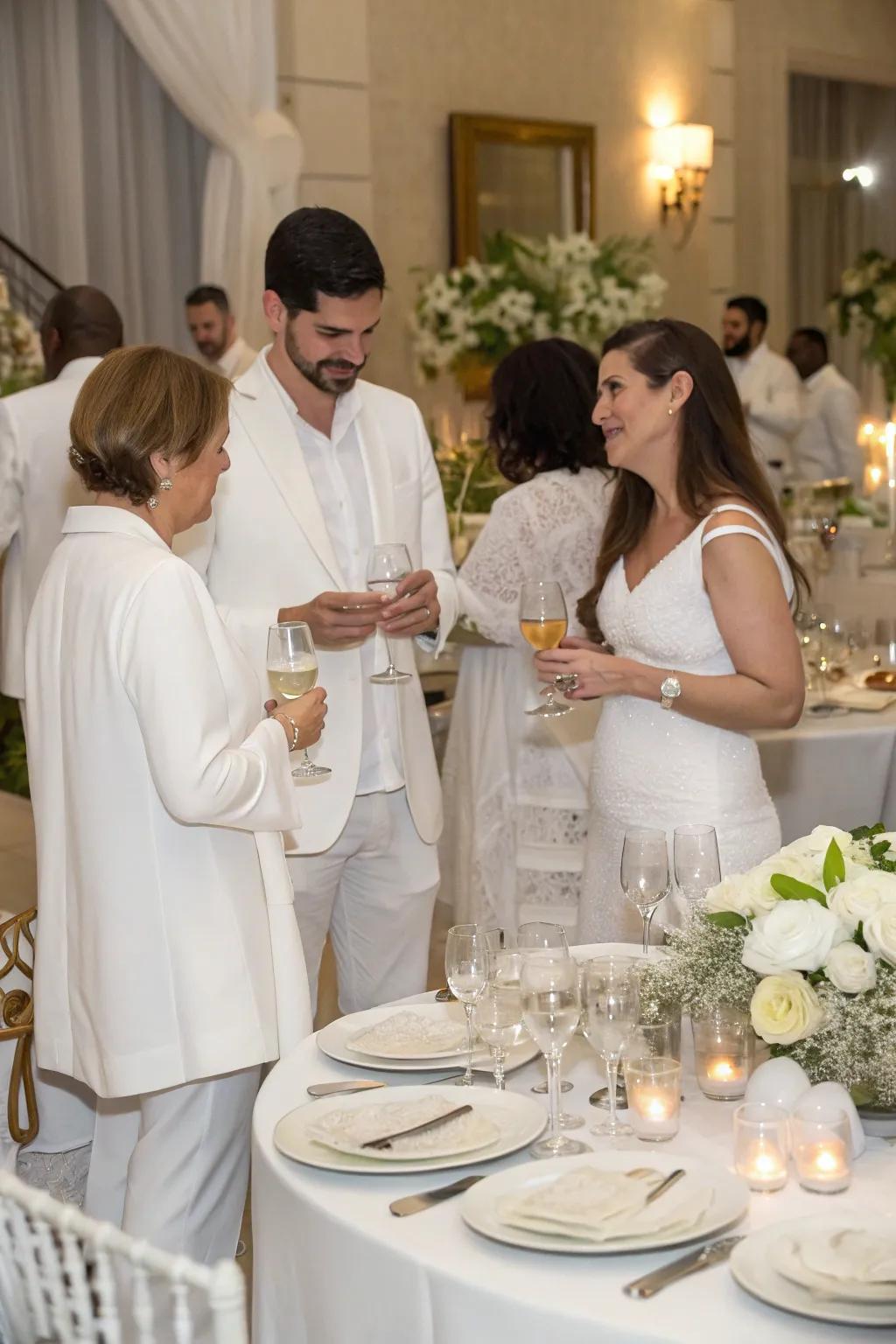 Guests in all-white attire elevate the sophistication of the gathering.