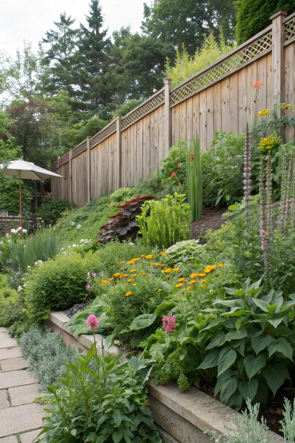 Layered plants add dimension and interest.