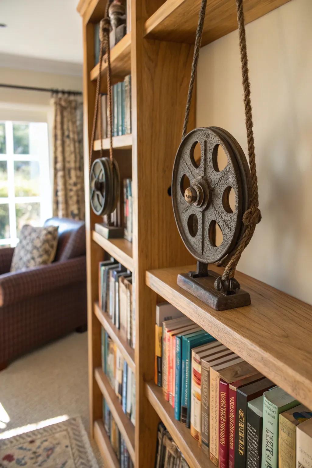 Pulleys turned into stylish bookends for a vintage touch.