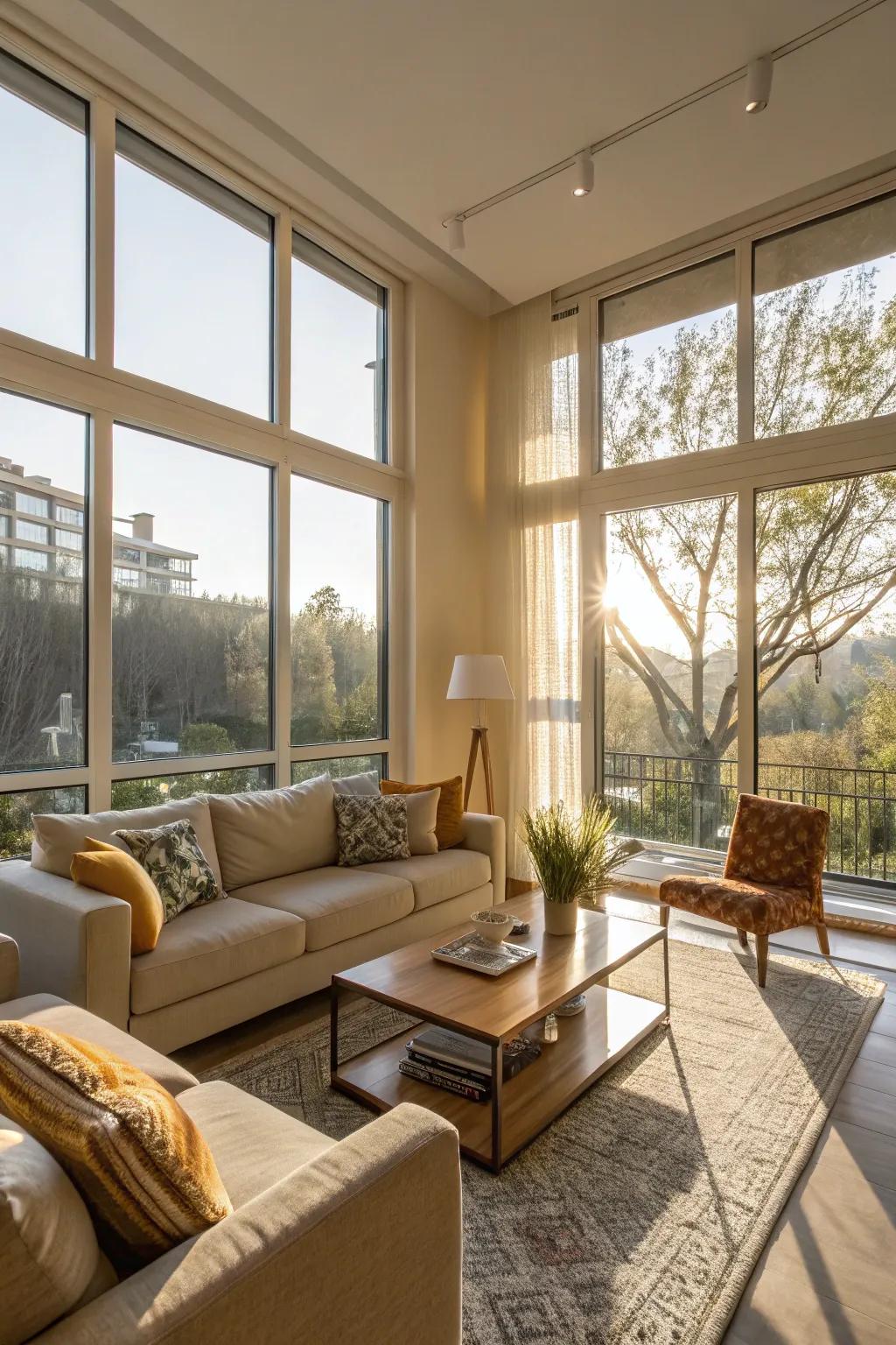 Natural light floods this living room, enhancing its airy ambiance.