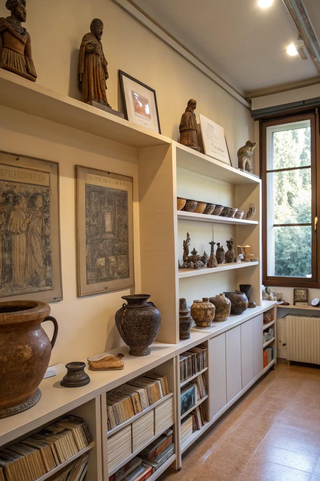 Cultural artifacts adding personal stories and depth to decor.