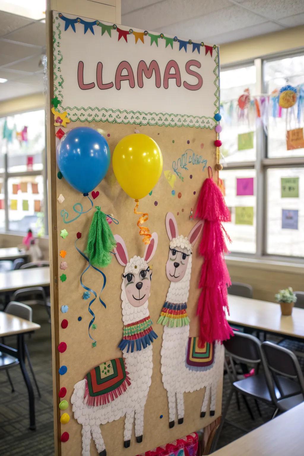 Llama-themed board that adds humor to the classroom.