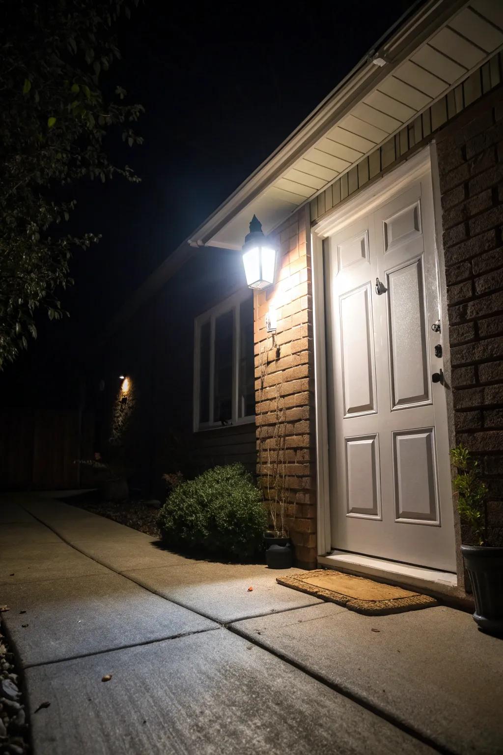 Motion sensor lights provide security and convenience.