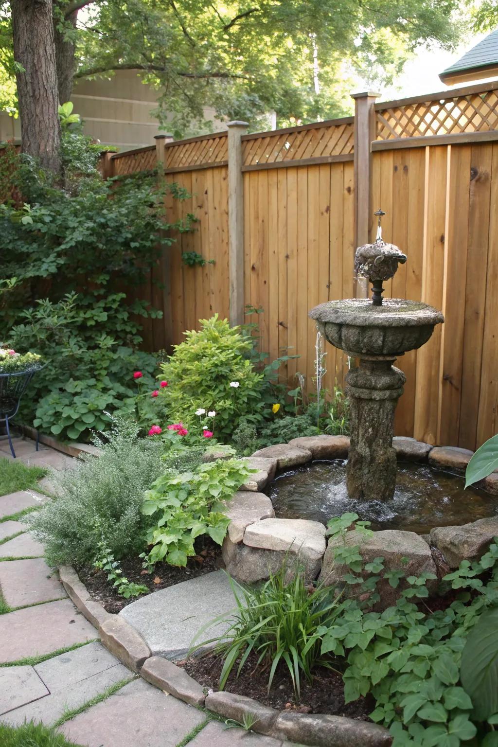 A soothing water feature brings tranquility to your garden.