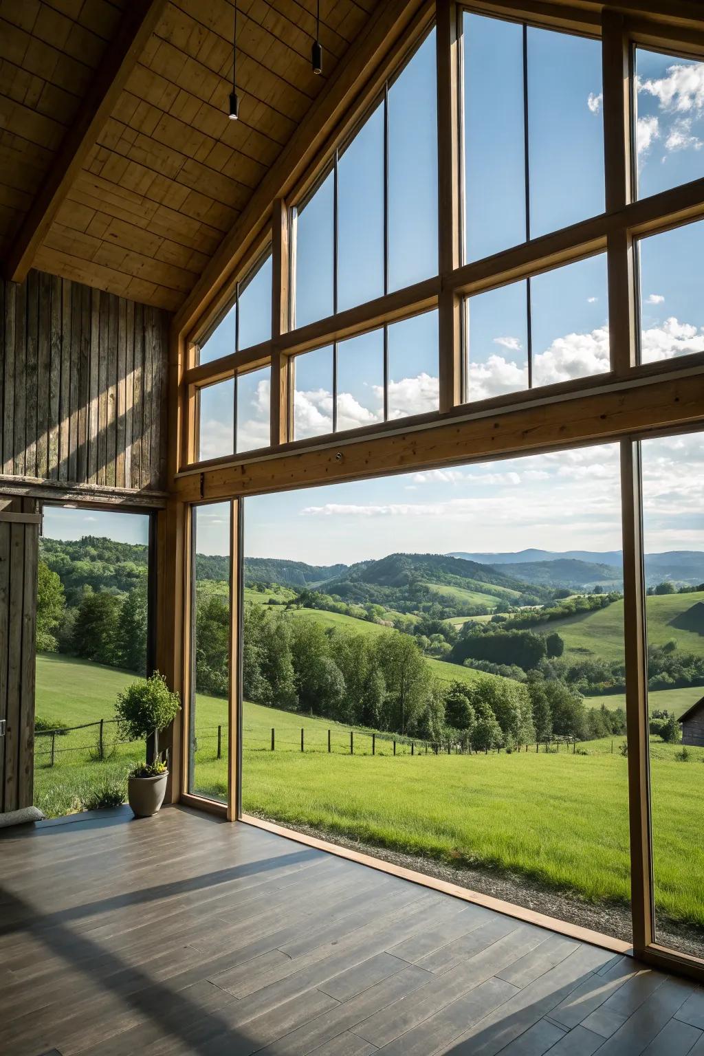 Large windows that fill the space with natural light and offer stunning views.