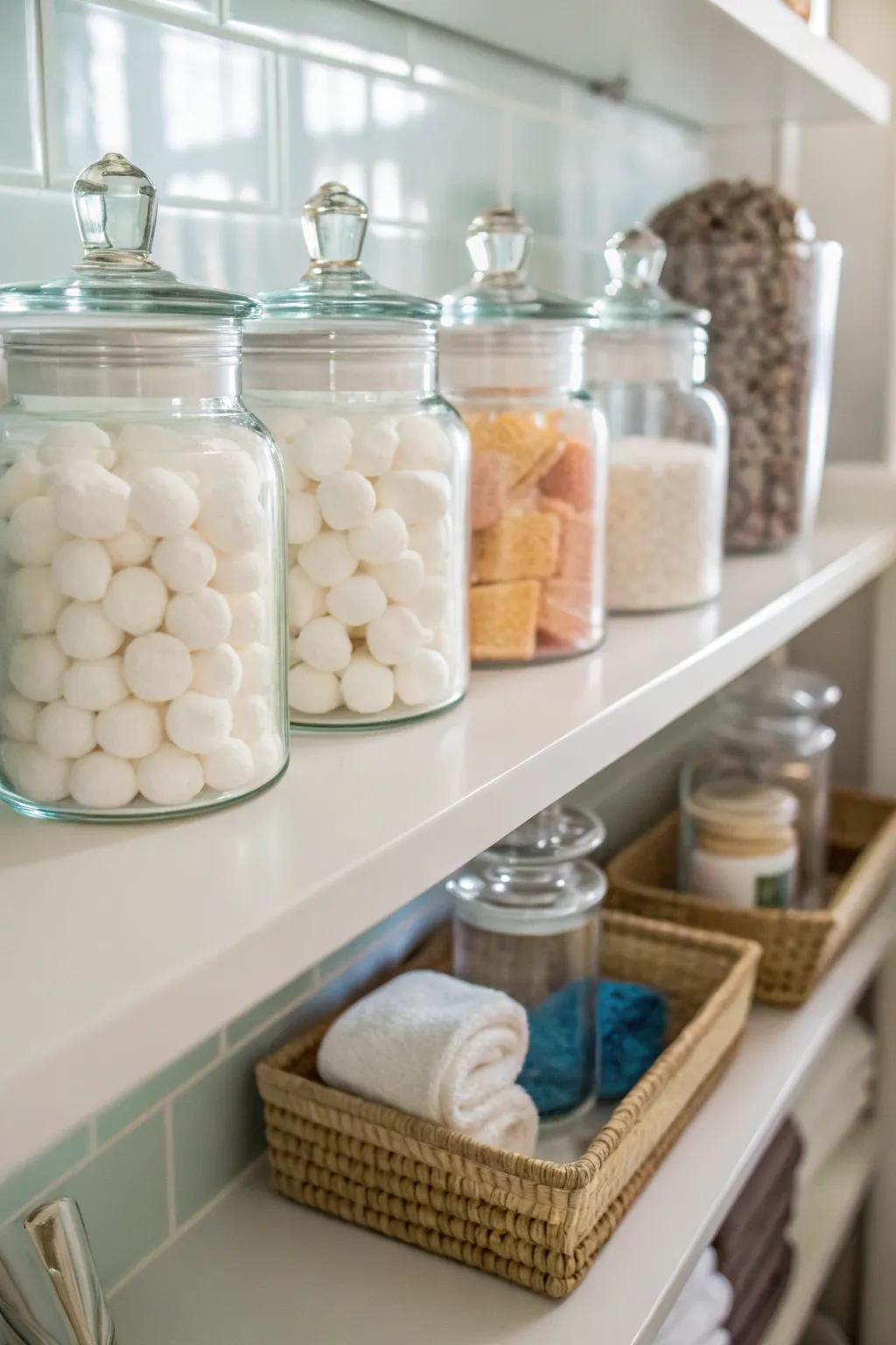 Glass jars elevate everyday items into elegant displays.