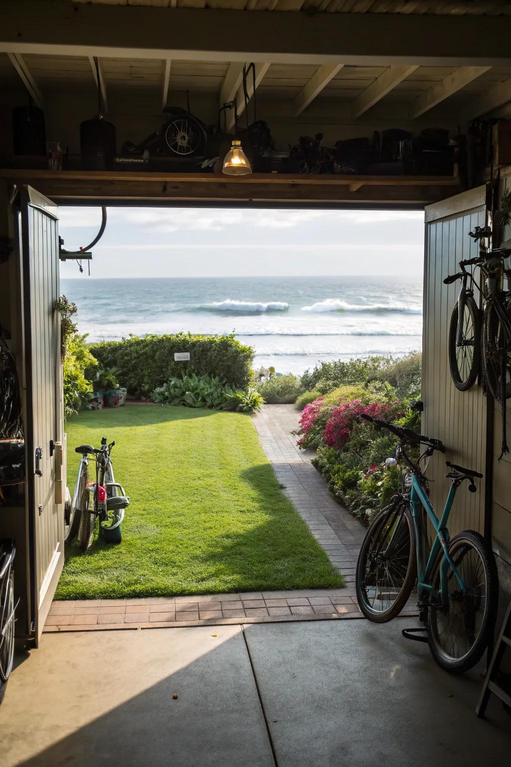 Open up your garage to the great outdoors with expansive doors.