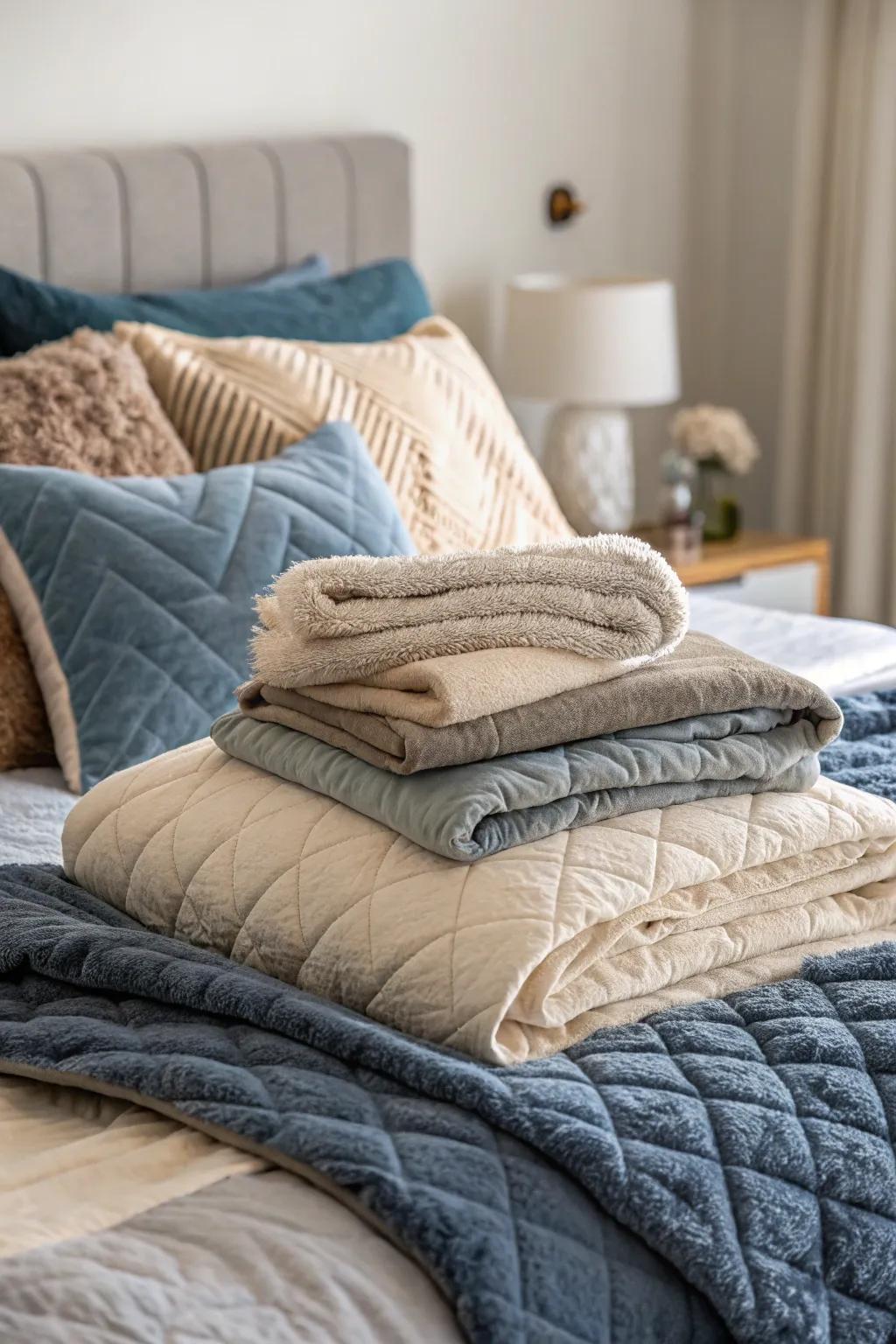 Layered bedding adds texture and warmth to your bedroom.