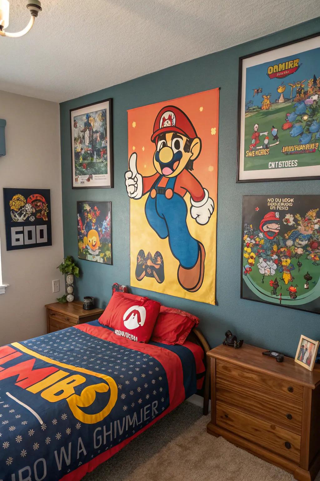 Themed wall art personalizes your gaming space.