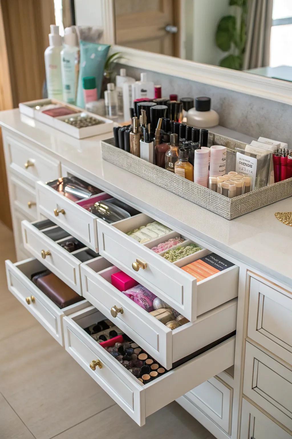 A storage-savvy vanity keeping everything in its place.