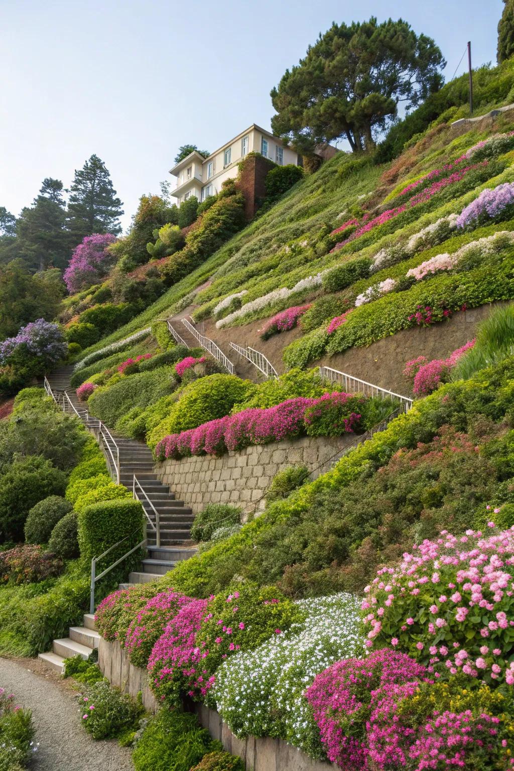 Terracing adds dimension and control to sloped gardens.