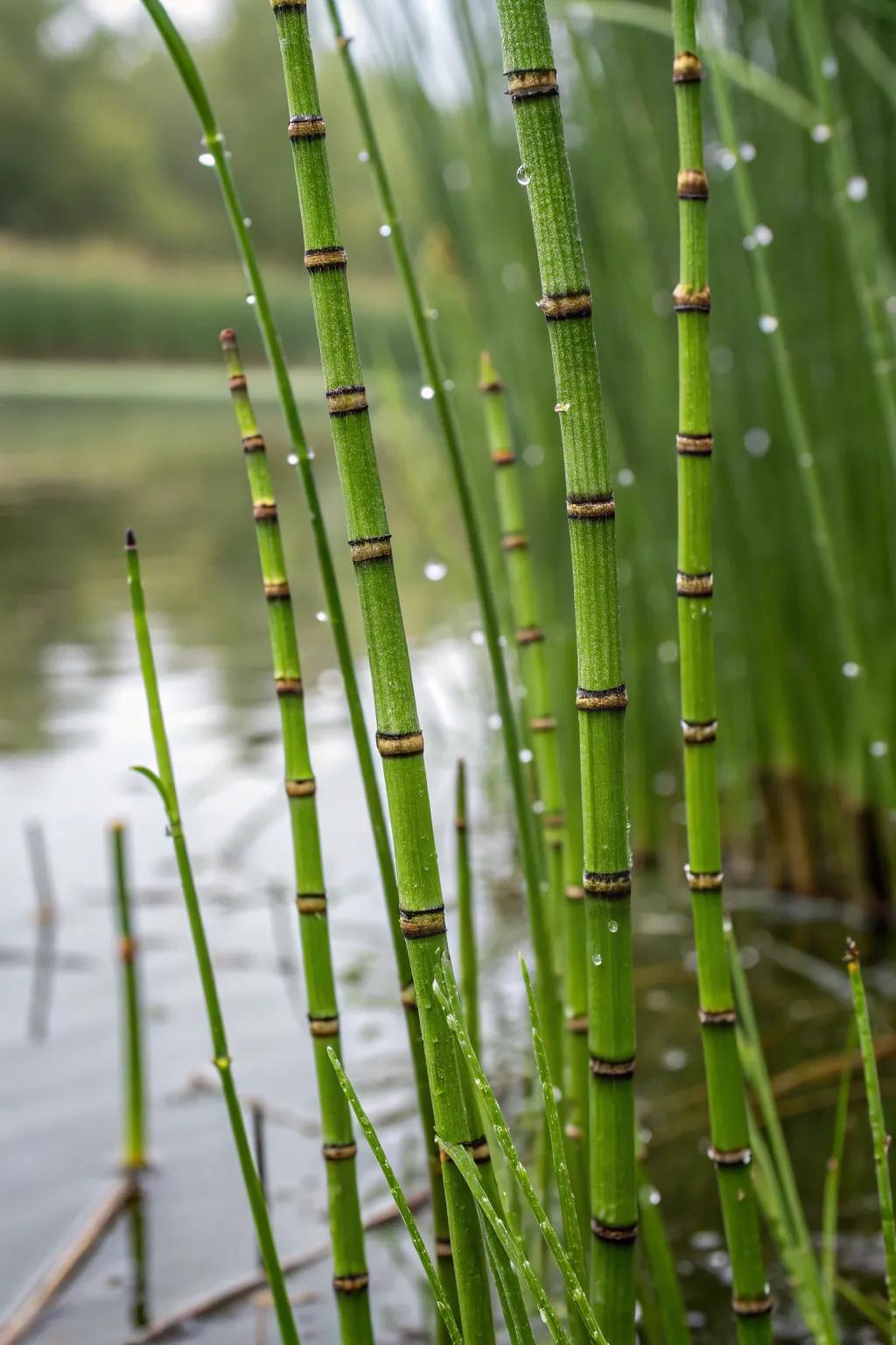 Horsetail Reed offers striking architectural interest to pond landscapes.