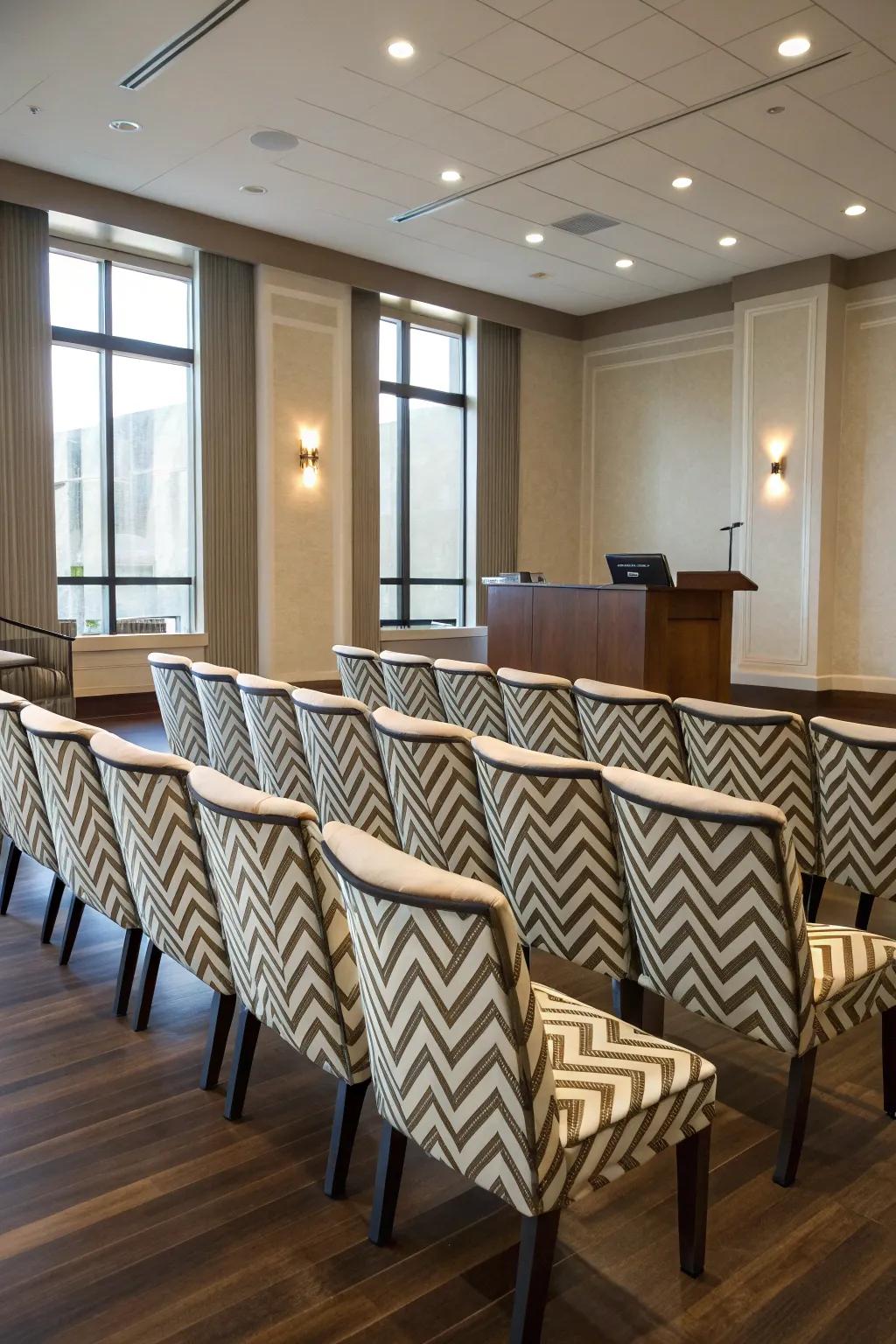 Chevron style seating ideal for focused presentations.