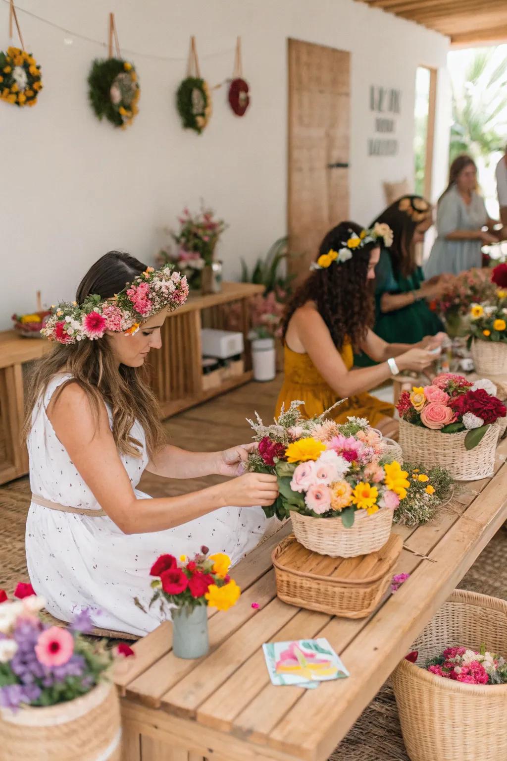 Floral crowns are a fun and personal touch.