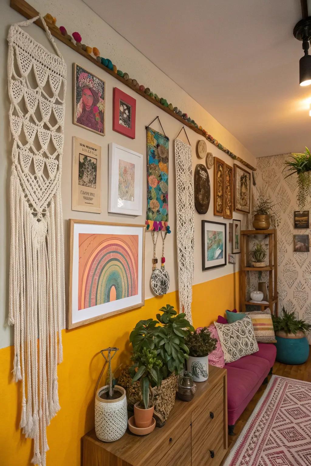 Artistic decor personalizes your boho loft with character and flair.