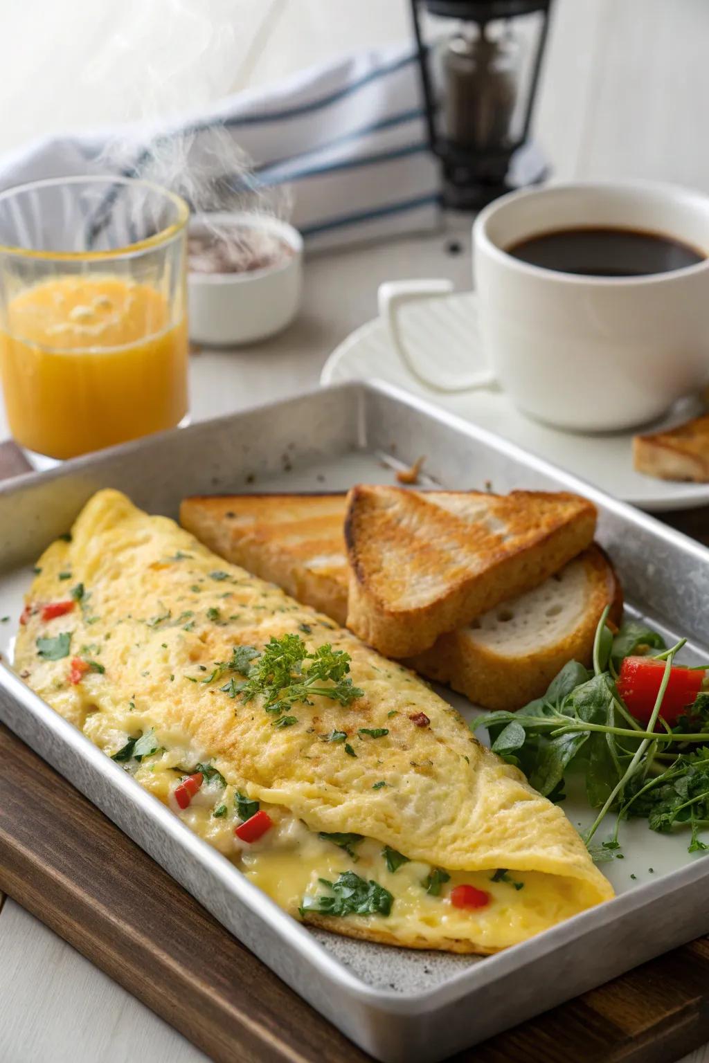 An herbed omelet brings a savory flair to your breakfast in bed.