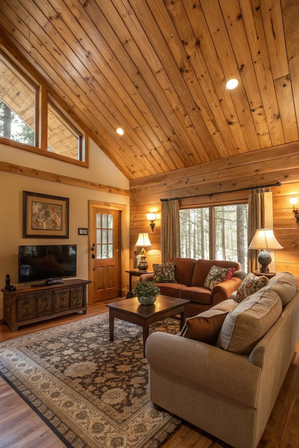 Wood paneling adds a natural and inviting touch to any living space.