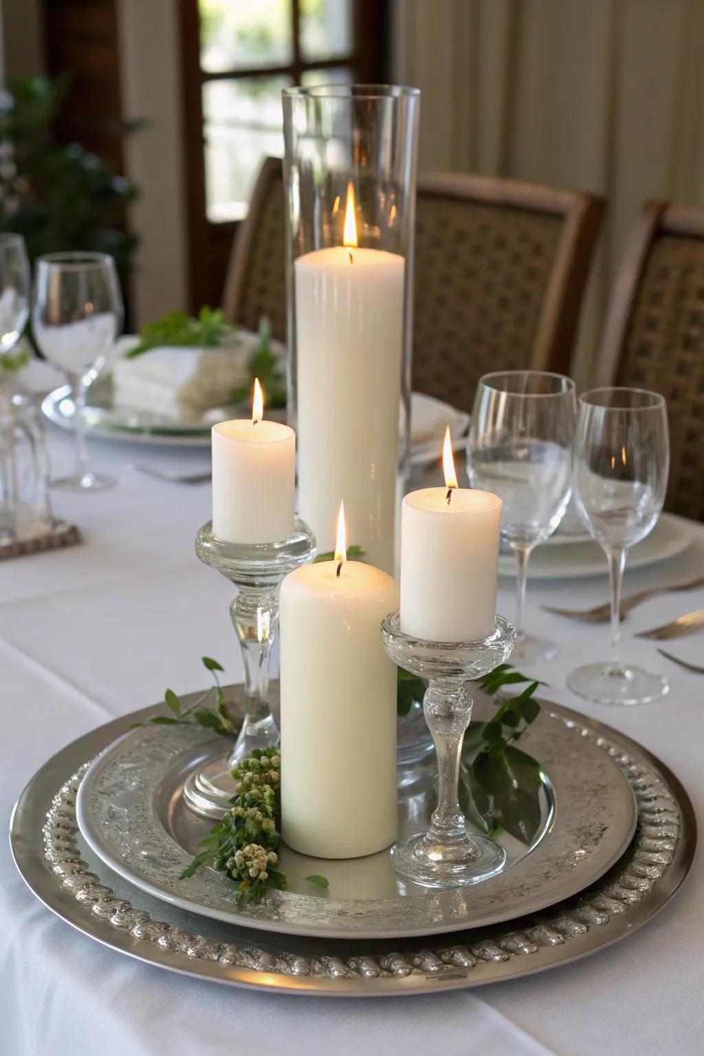 Create layers of elegance with glassware on your centerpiece.