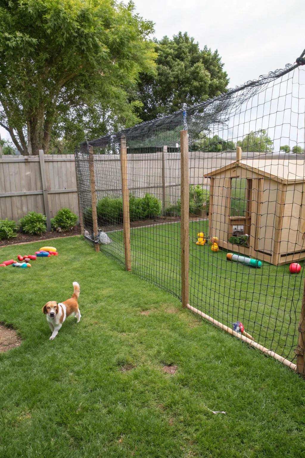 Poultry netting is ideal for smaller dogs needing a secure area.
