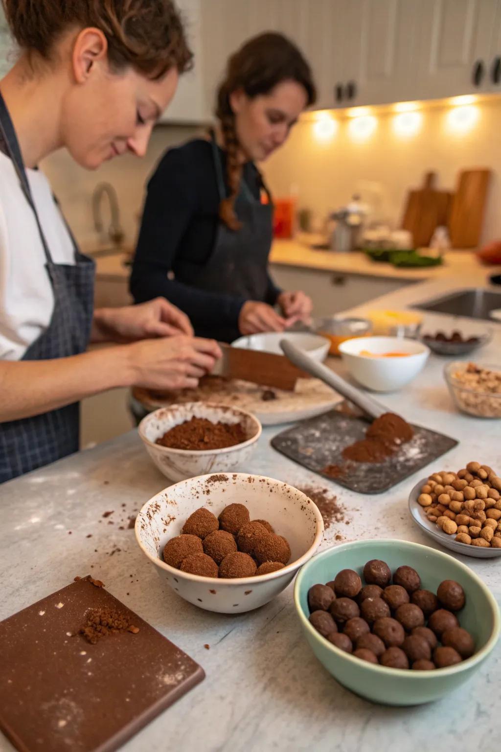 A fun and engaging setup for crafting homemade chocolate truffles.