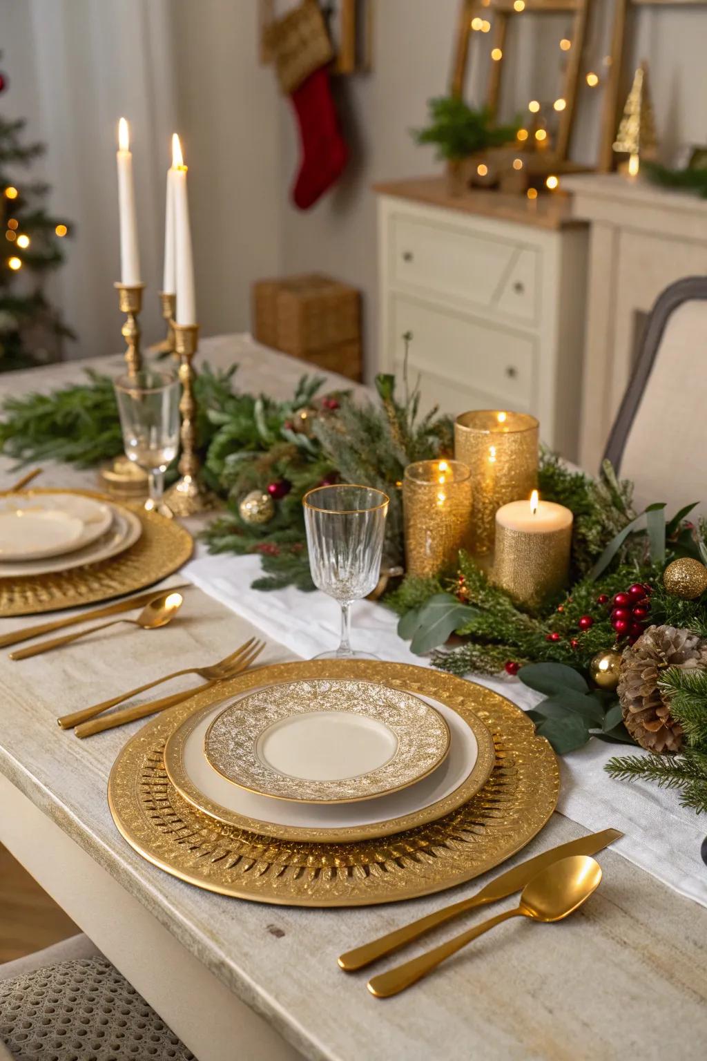 Gold accents add a touch of elegance to the Christmas table.