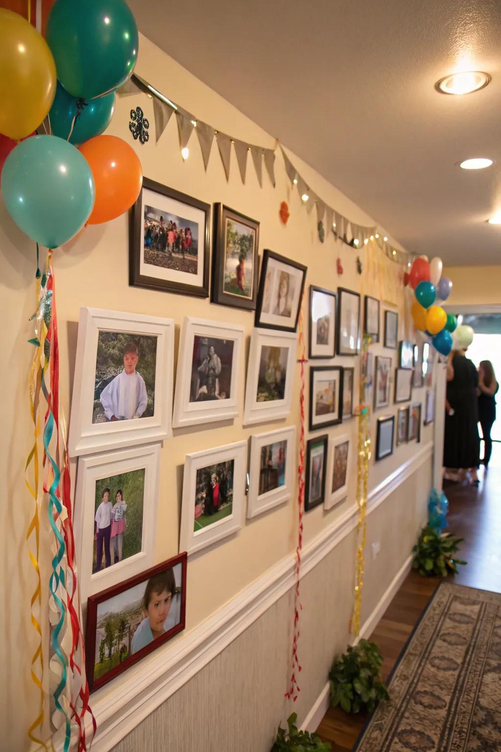 A photo display celebrating both educational and personal milestones.