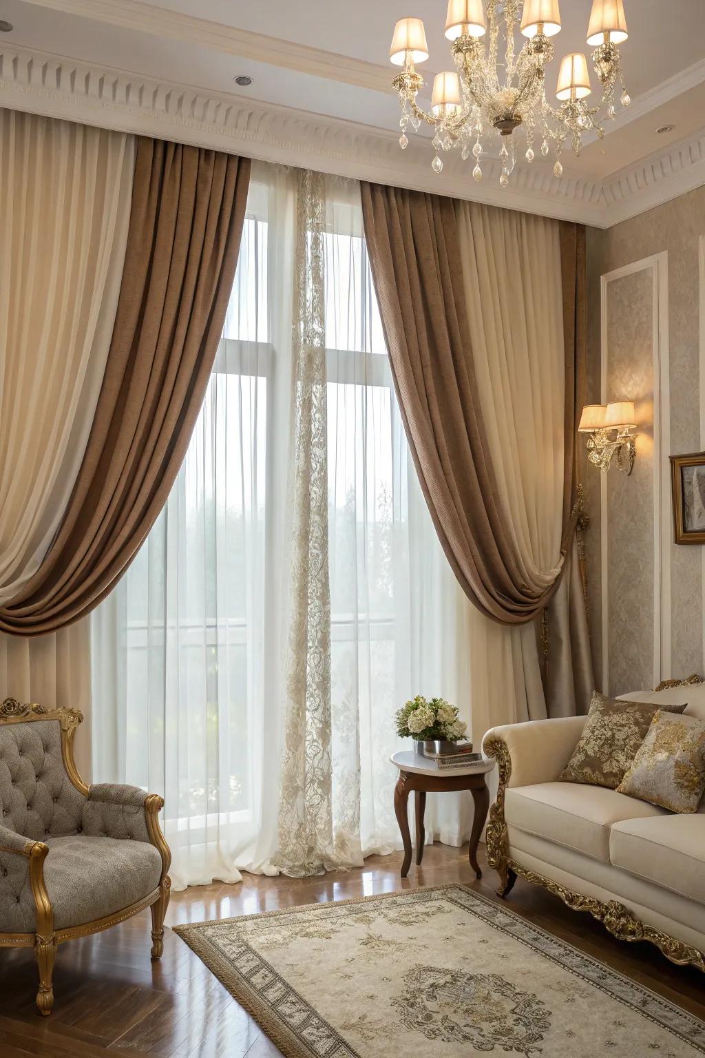 Layered curtains add depth and elegance to any space.