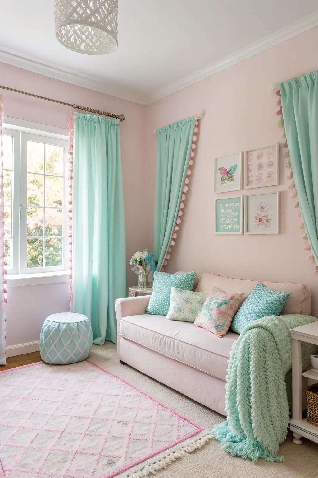 Pastel colors provide a serene and calming vibe.