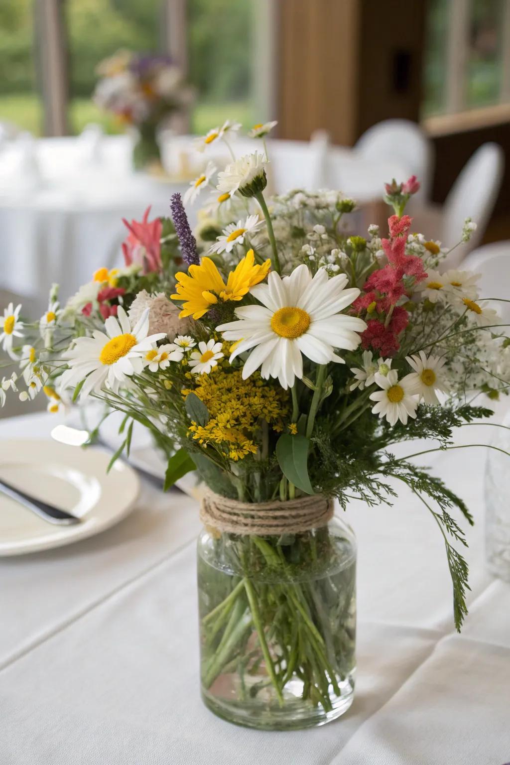 Elevate your tablescapes with daisy centerpieces.