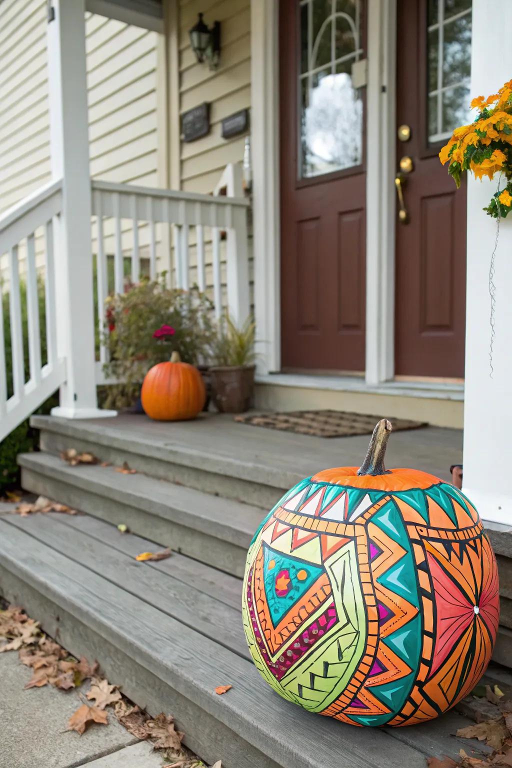 Unleash your creativity with bold painted patterns on your pumpkins.