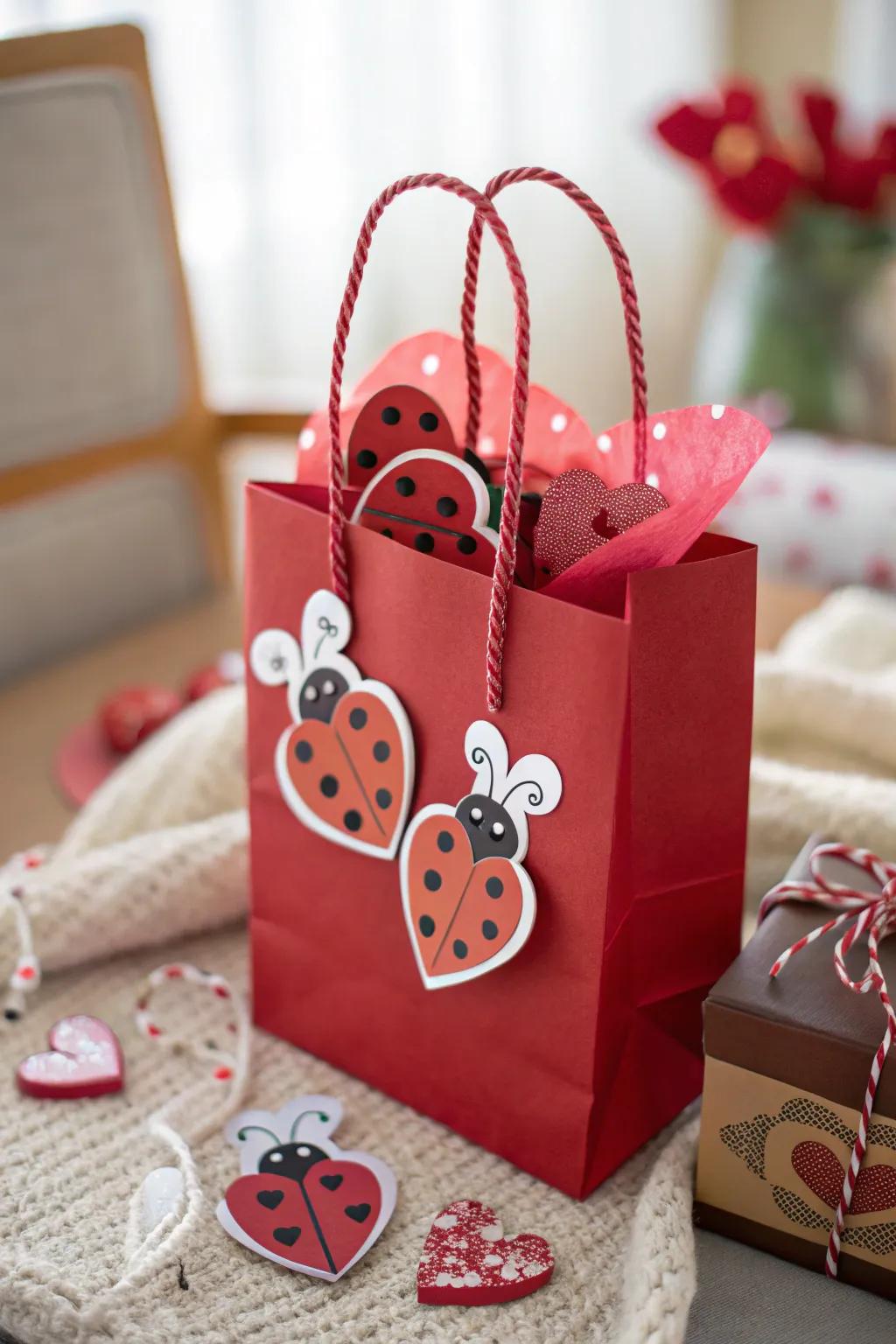 Love bugs add a playful charm to Valentine's bags.