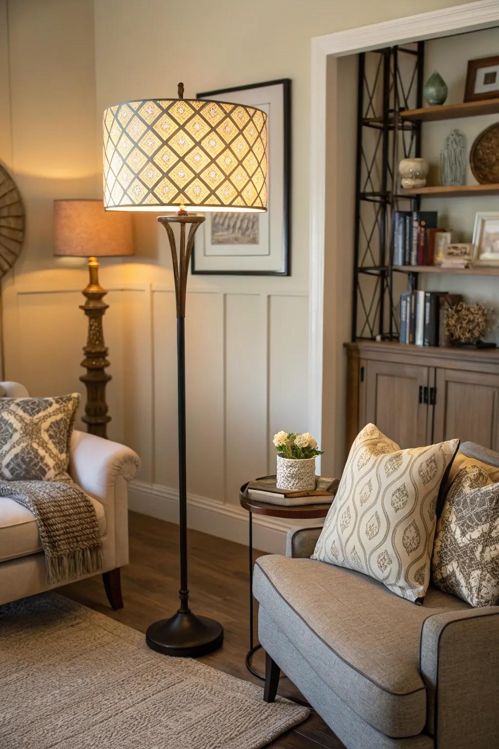 Enhance your corner with warm lighting from a floor lamp.