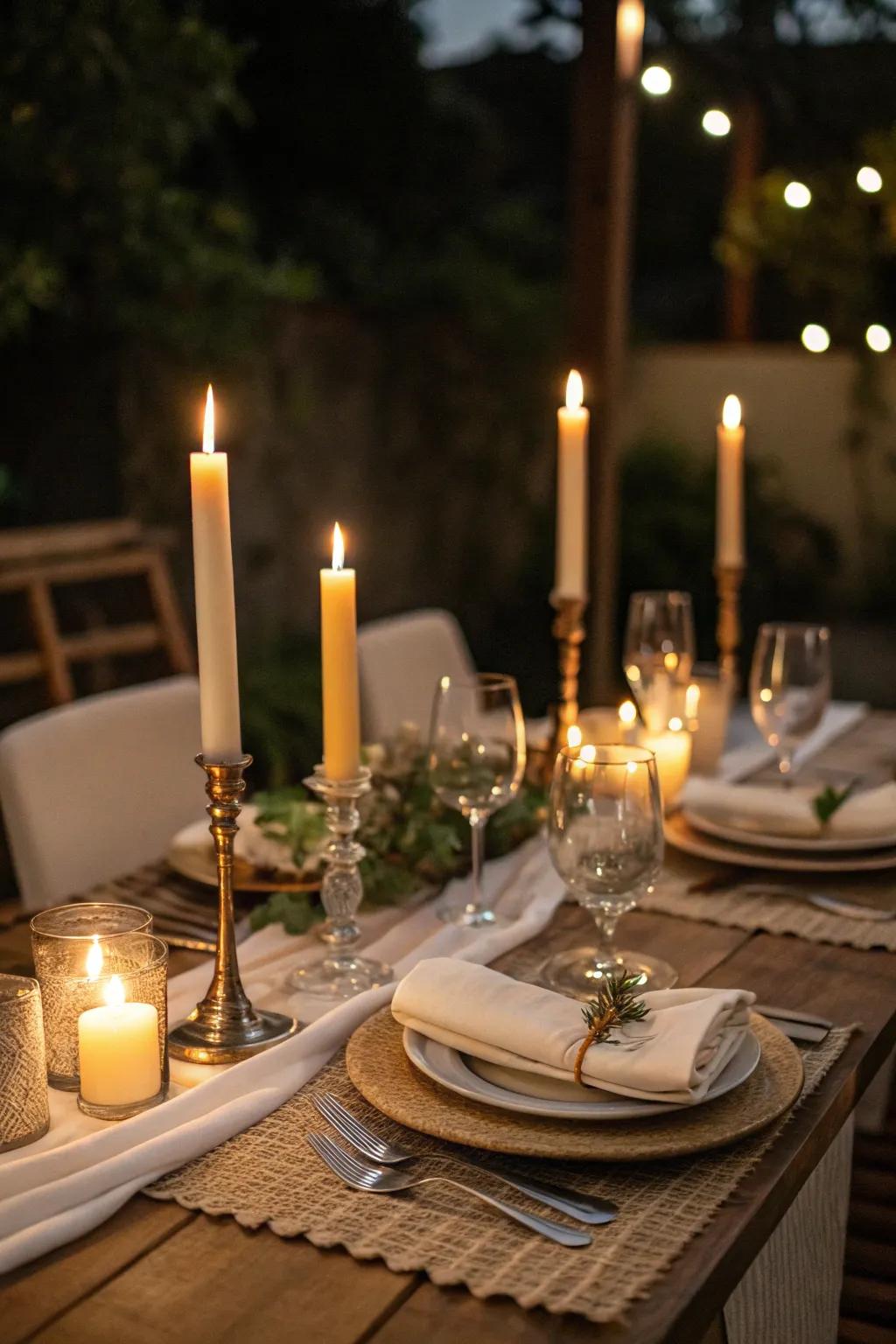 Candlelight creates a warm and inviting atmosphere at the dinner table.