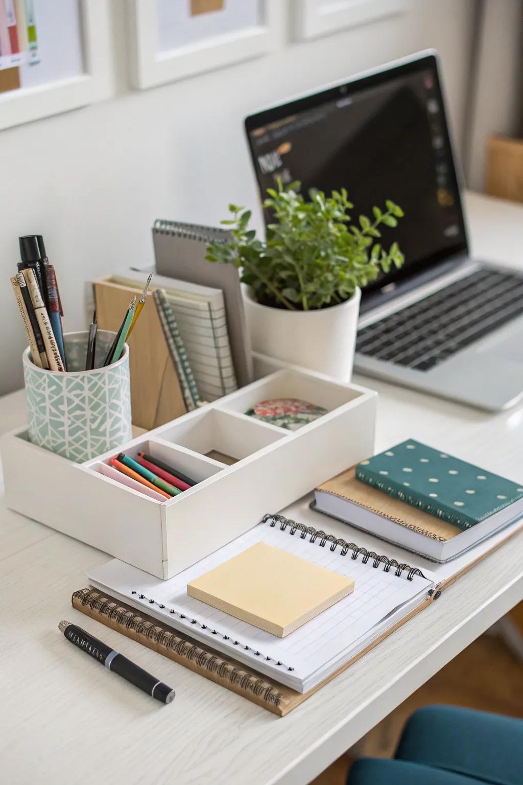 A tidy desk enhances focus and productivity.