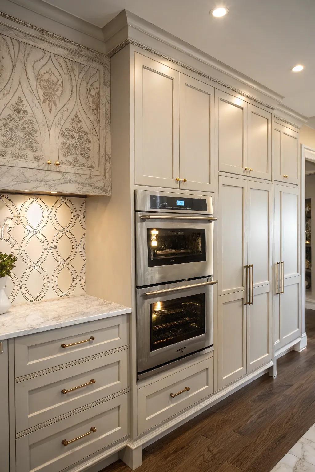 A concealed double oven that blends effortlessly with the surrounding cabinetry.