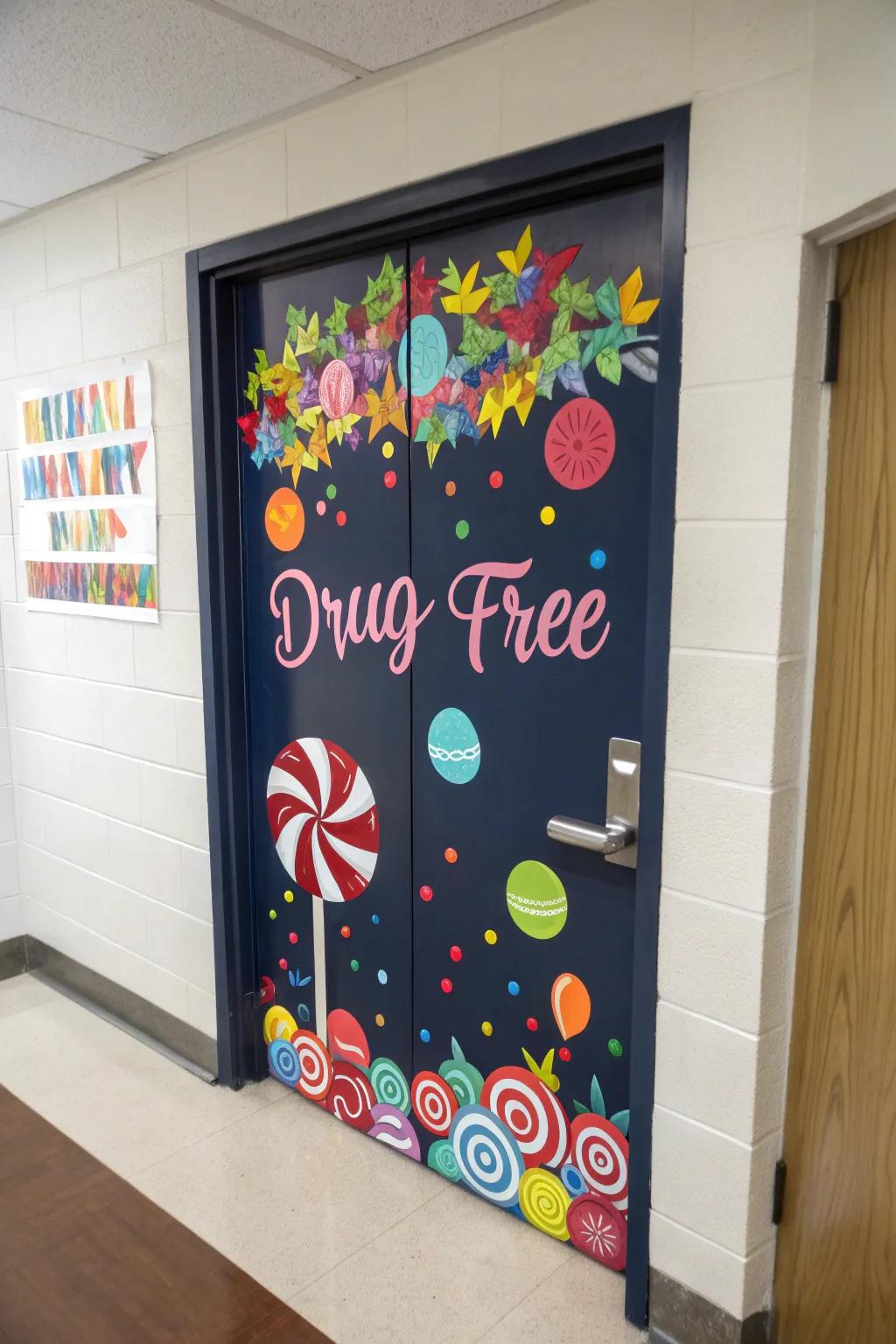 A candy-themed decoration celebrating a drug-free life.