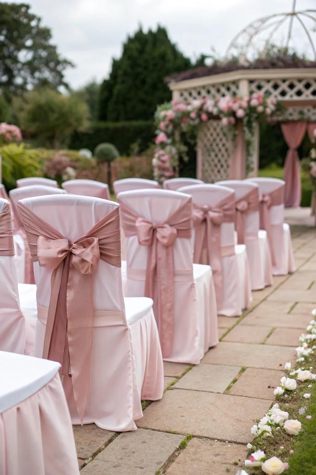 Elegant seating with dusty rose covers.