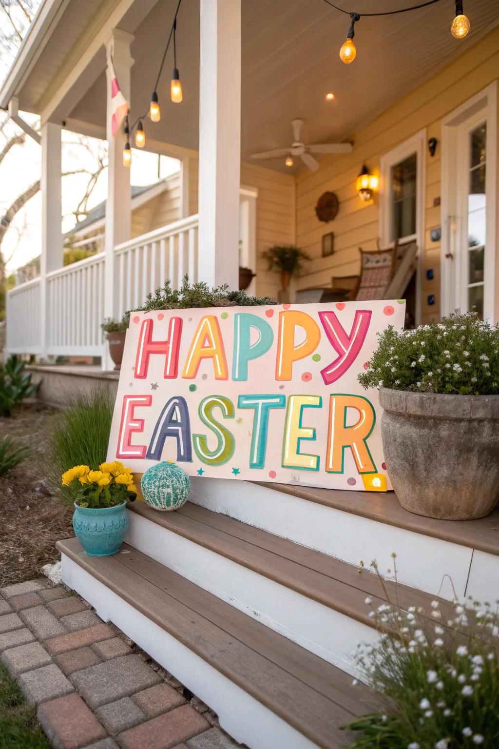 A welcome sign is a simple yet effective Easter decoration.