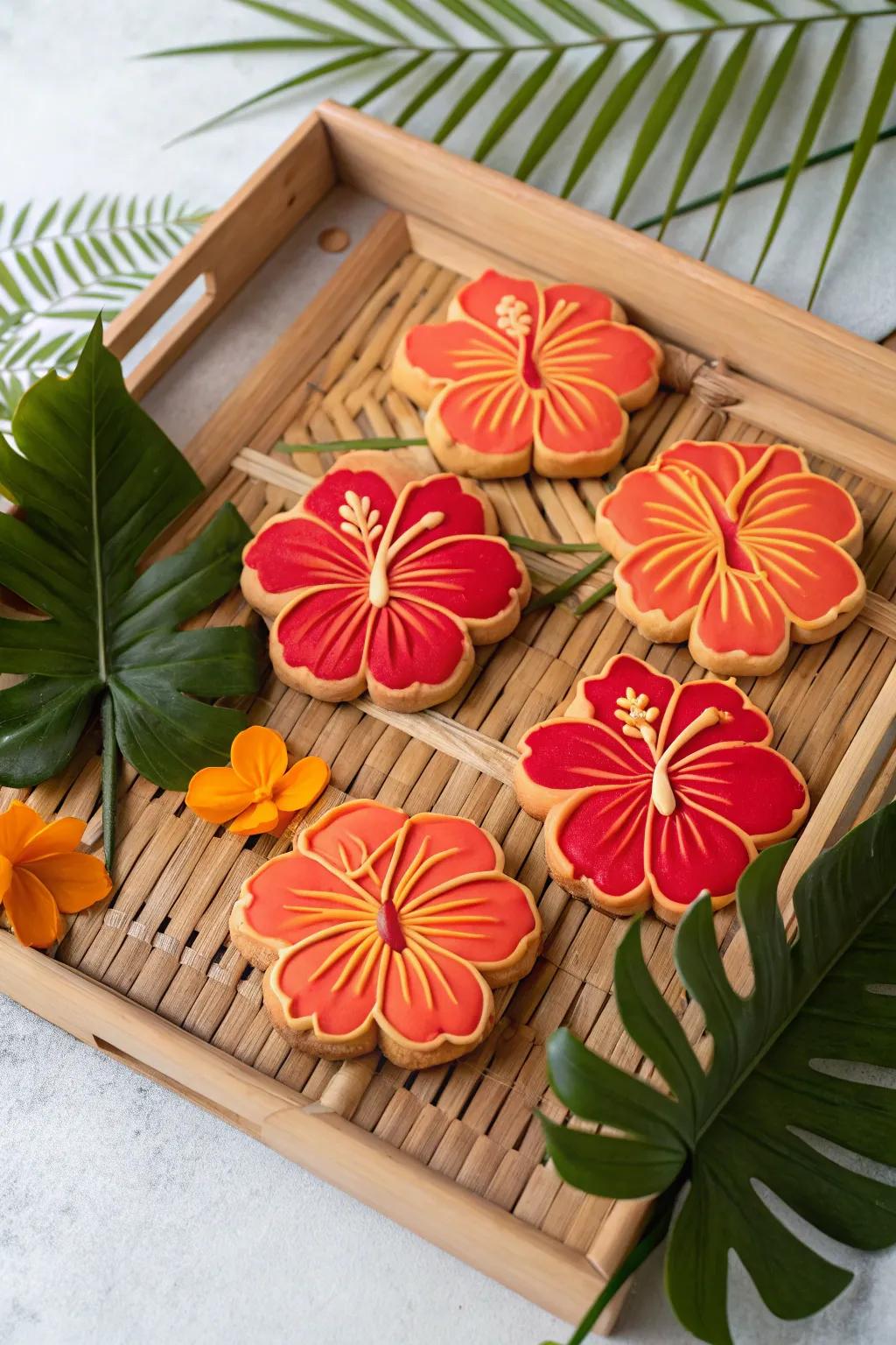 Tropical hibiscus cookies to add a splash of color.